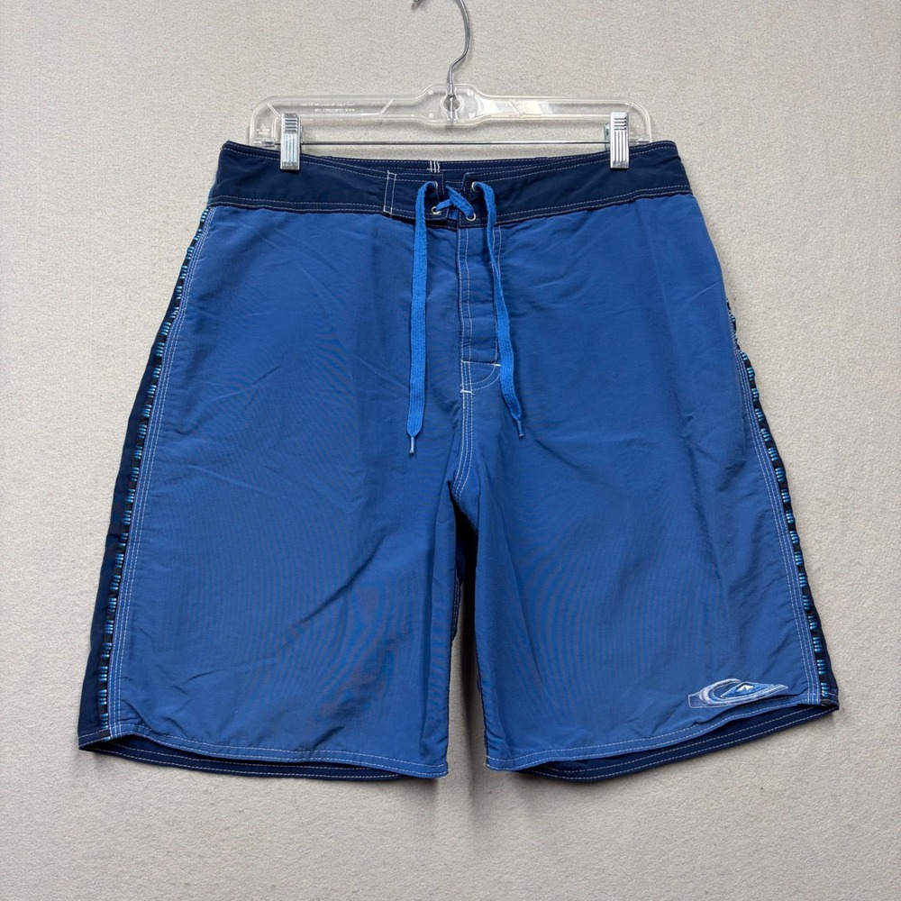 Quiksilver Board Shorts Mens 30 Blue Y2K Embroidered Logo Contrast Stitch Surf